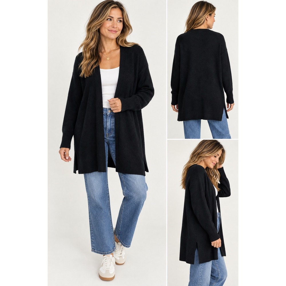Madewell Black Merino Wool Alpaca Blend Open Front Cozy Cardigan Sweater M Fall